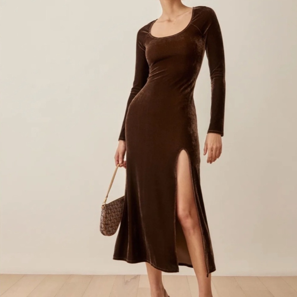 Reformation Finneas Velvet Dress Red